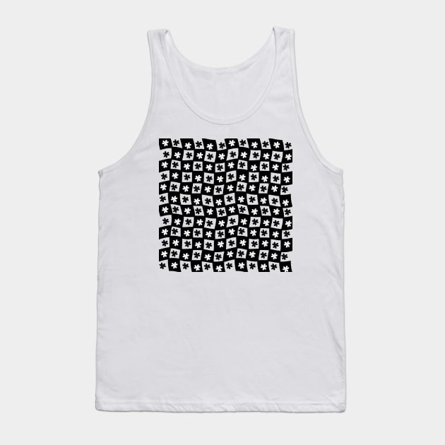 Floral Checker Board - black &amp;amp;amp; white Tank Top by JuneNostalgia